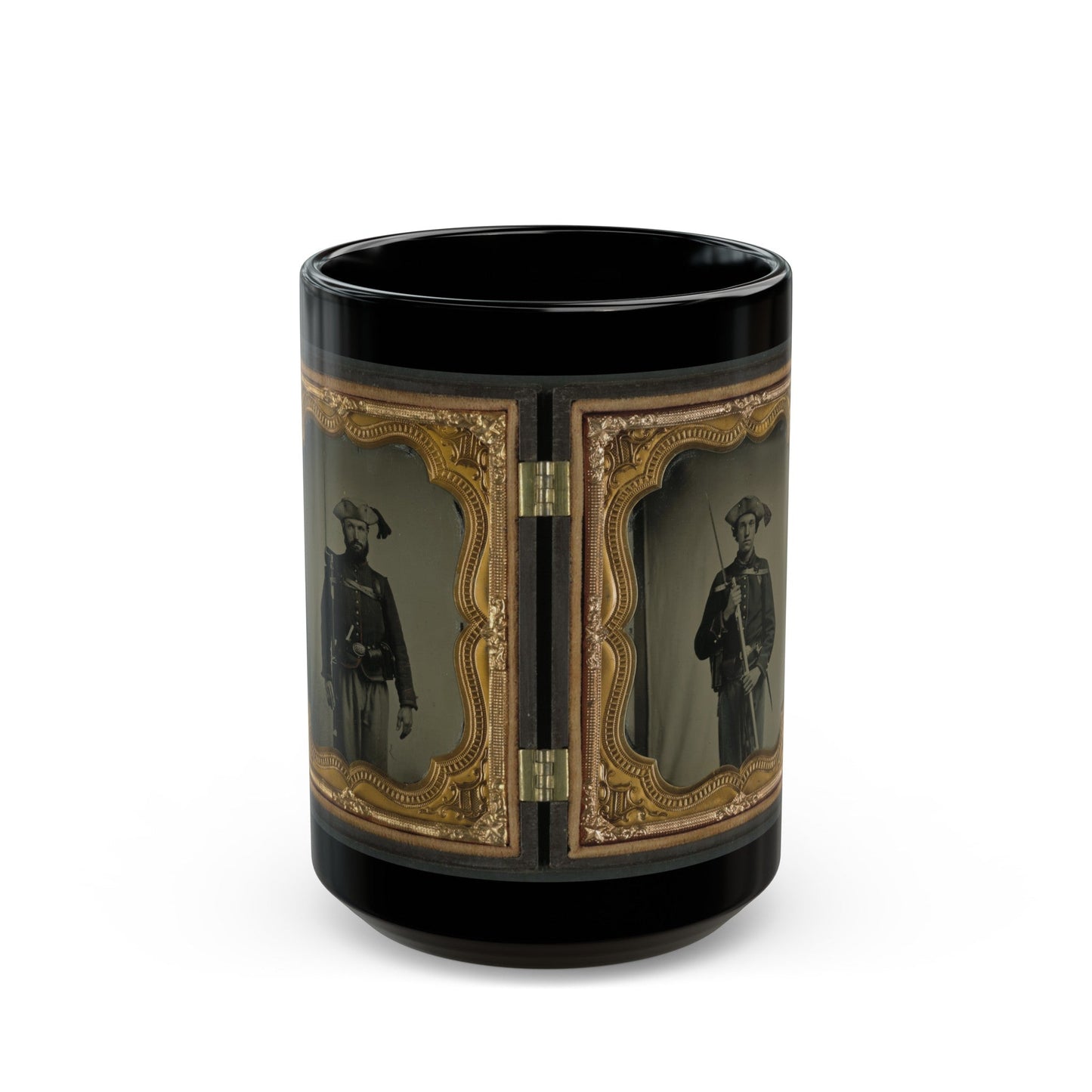 Two Unidentified Soldiers In 34th Ohio Infantry Regiment Uniforms With Bayoneted Muskets (U.S. Civil War) Black Coffee Mug-15oz-The Sticker Space