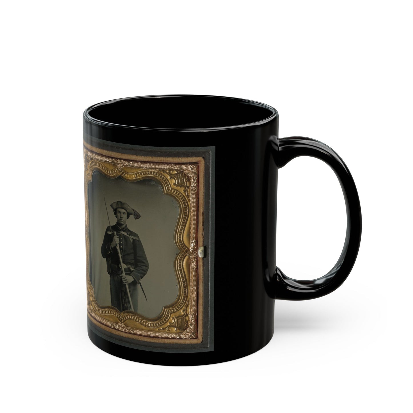 Two Unidentified Soldiers In 34th Ohio Infantry Regiment Uniforms With Bayoneted Muskets (U.S. Civil War) Black Coffee Mug-The Sticker Space