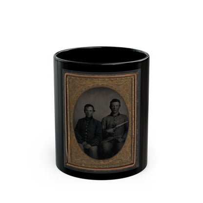 Two Unidentified Soldiers In Confederate Uniforms, One With Flintlock Pistol (U.S. Civil War) Black Coffee Mug-11oz-The Sticker Space