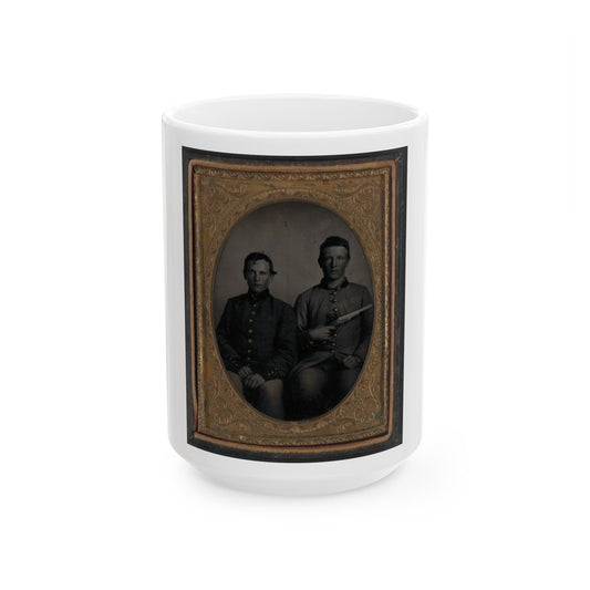 Two Unidentified Soldiers In Confederate Uniforms, One With Flintlock Pistol (U.S. Civil War) White Coffee Mug-15oz-The Sticker Space