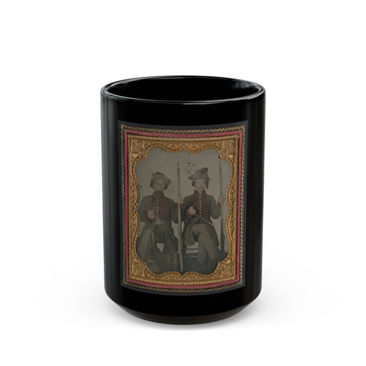 Two Unidentified Soldiers In Confederate Uniforms With Muskets And Bayonets (U.S. Civil War) Black Coffee Mug-15oz-The Sticker Space