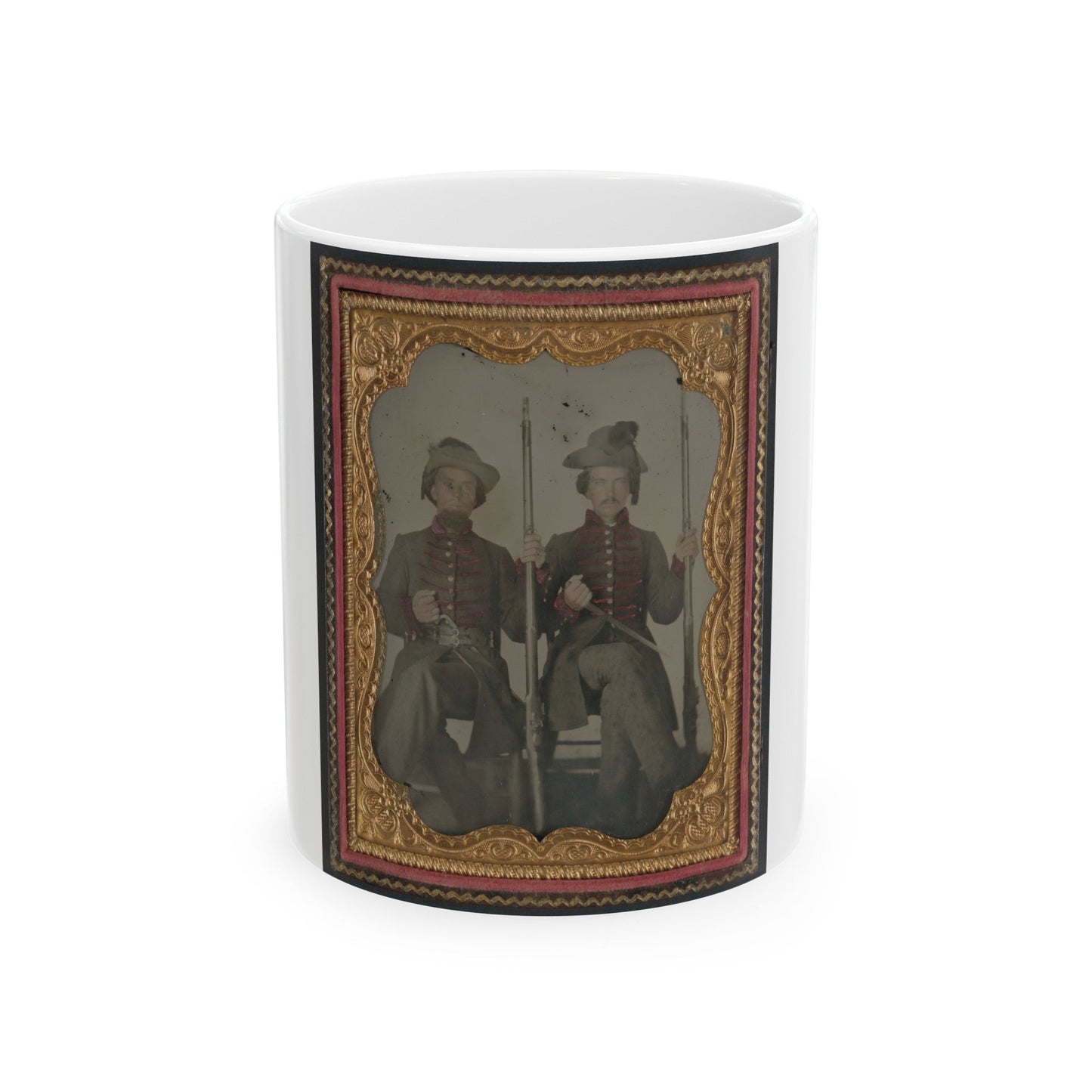 Two Unidentified Soldiers In Confederate Uniforms With Muskets And Bayonets (U.S. Civil War) White Coffee Mug-11oz-The Sticker Space