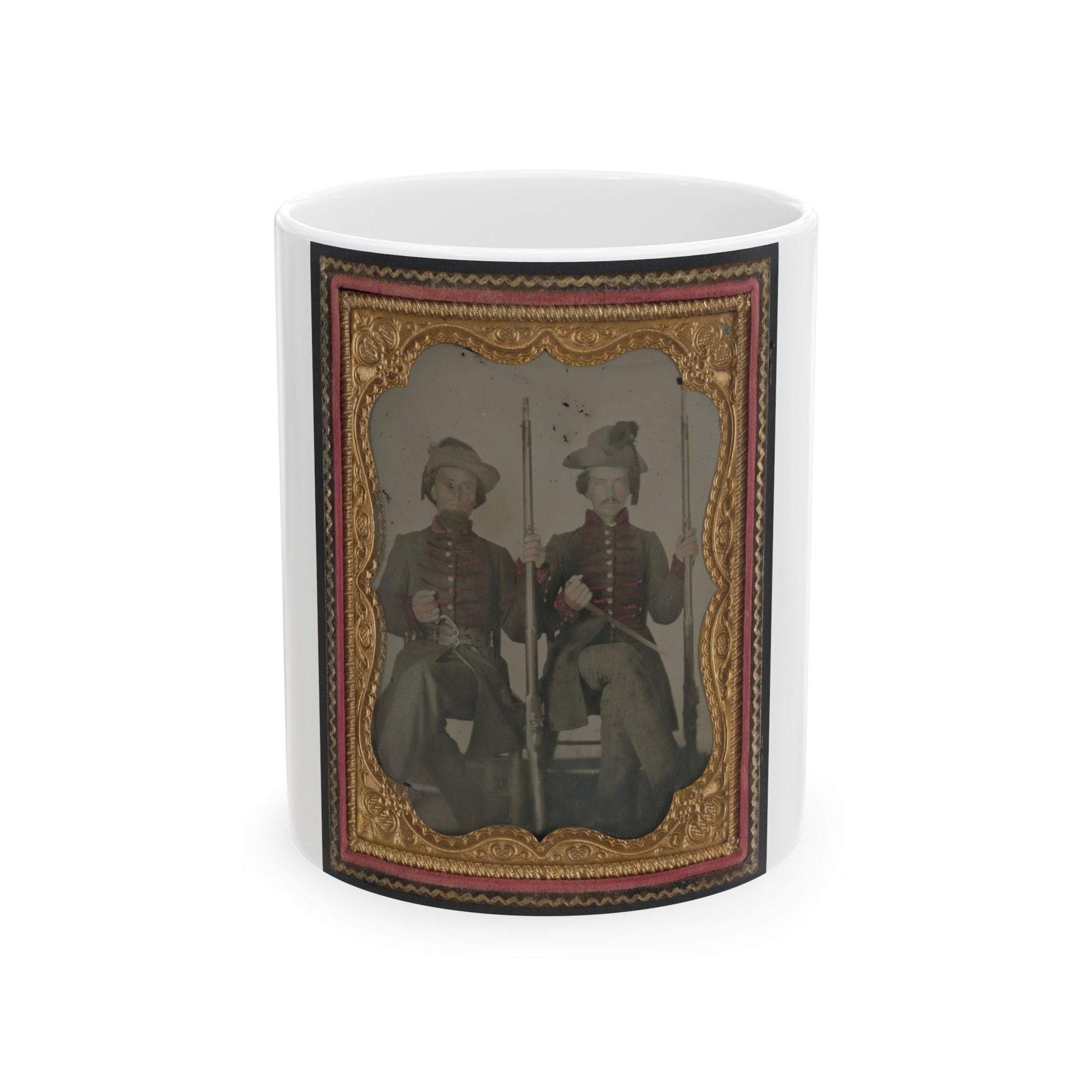 Two Unidentified Soldiers In Confederate Uniforms With Muskets And Bayonets (U.S. Civil War) White Coffee Mug-11oz-The Sticker Space