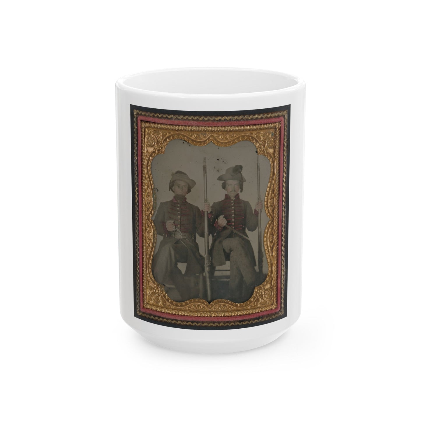 Two Unidentified Soldiers In Confederate Uniforms With Muskets And Bayonets (U.S. Civil War) White Coffee Mug-15oz-The Sticker Space