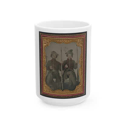 Two Unidentified Soldiers In Confederate Uniforms With Muskets And Bayonets (U.S. Civil War) White Coffee Mug-15oz-The Sticker Space