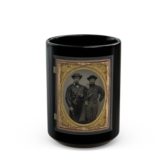 Two Unidentified Soldiers In Mississippi Battle Shirts With Double Barrel Shotguns, Knives, And Powder Horns (U.S. Civil War) Black Coffee Mug-15oz-The Sticker Space