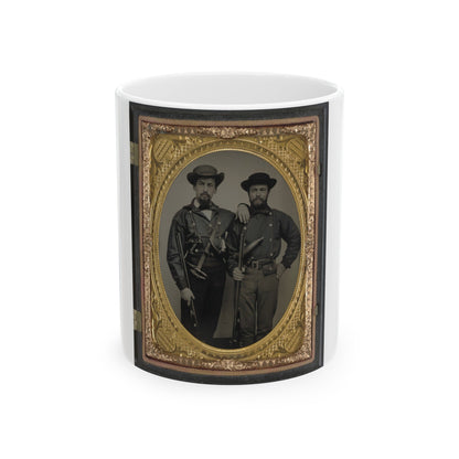 Two Unidentified Soldiers In Mississippi Battle Shirts With Double Barrel Shotguns, Knives, And Powder Horns (U.S. Civil War) White Coffee Mug-11oz-The Sticker Space