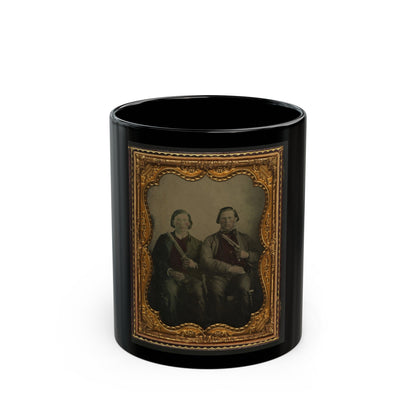 Two Unidentified Soldiers In Non-Regulation Confederate Uniforms With Single Shot Pistol And Colt Army Model 1860 Revolver (U.S. Civil War) Black Coffee Mug-11oz-The Sticker Space