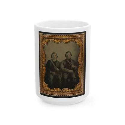 Two Unidentified Soldiers In Non-Regulation Confederate Uniforms With Single Shot Pistol And Colt Army Model 1860 Revolver (U.S. Civil War) White Coffee Mug-15oz-The Sticker Space