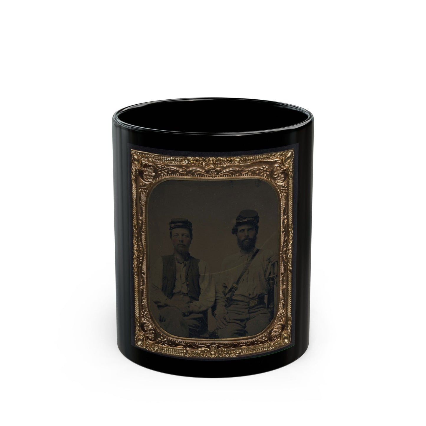 Two Unidentified Soldiers In Union Forage Caps With Haversack (U.S. Civil War) Black Coffee Mug-11oz-The Sticker Space