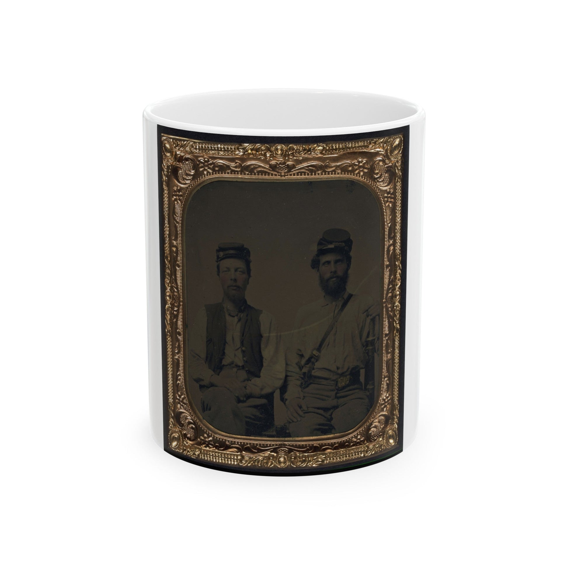 Two Unidentified Soldiers In Union Forage Caps With Haversack (U.S. Civil War) White Coffee Mug-11oz-The Sticker Space