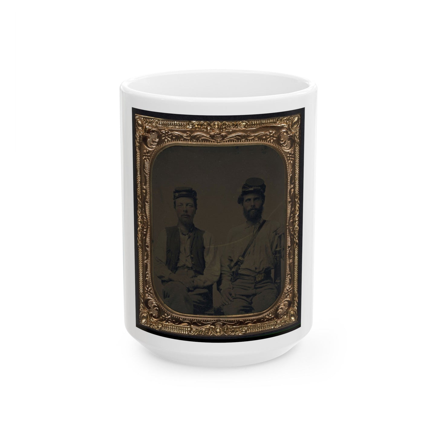 Two Unidentified Soldiers In Union Forage Caps With Haversack (U.S. Civil War) White Coffee Mug-15oz-The Sticker Space