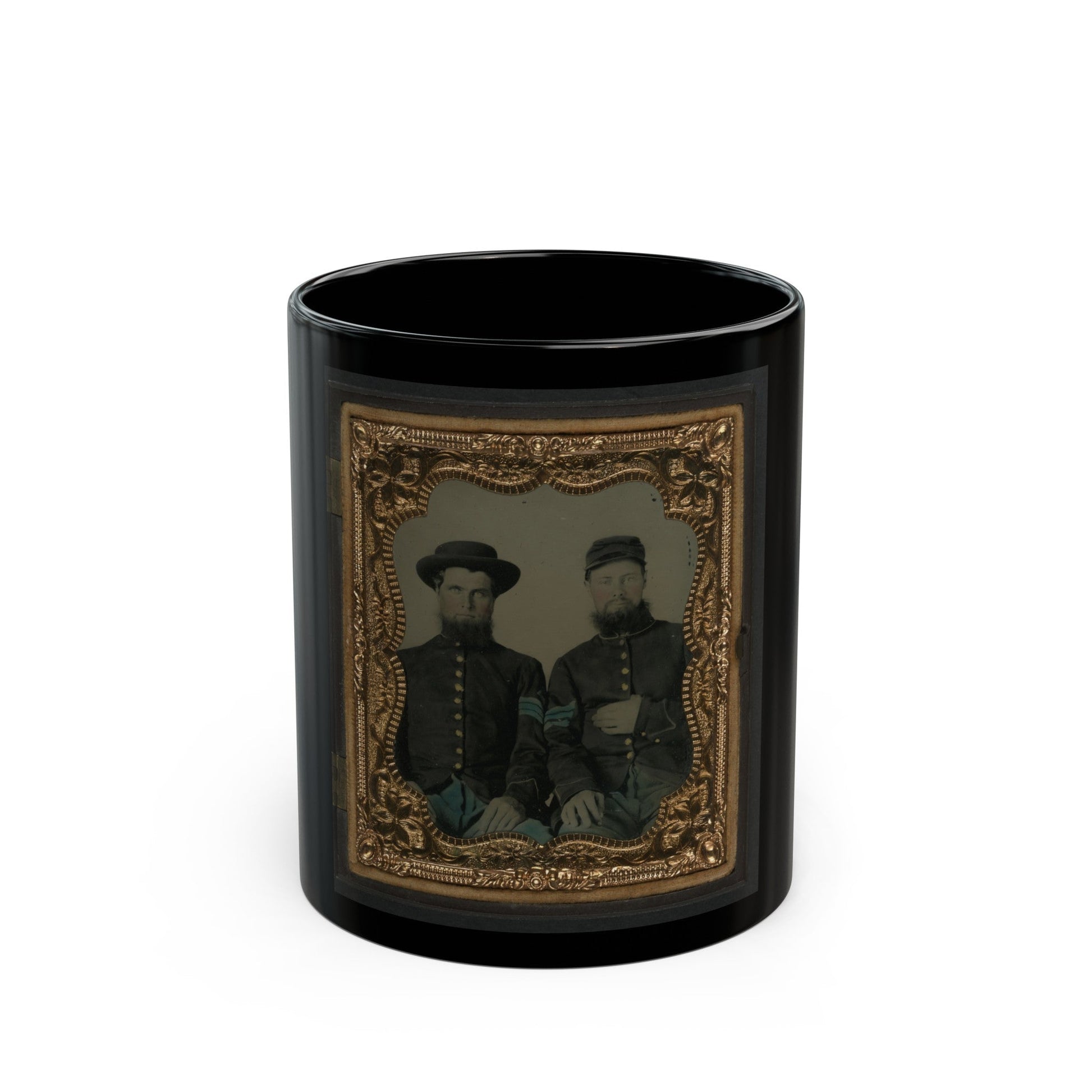 Two Unidentified Soldiers In Union Sergeants' Uniforms (U.S. Civil War) Black Coffee Mug-11oz-The Sticker Space