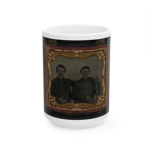 Two Unidentified Soldiers In Union Shell Jackets, Young Soldier At Right With A Cavalry Saber (U.S. Civil War) White Coffee Mug-15oz-The Sticker Space