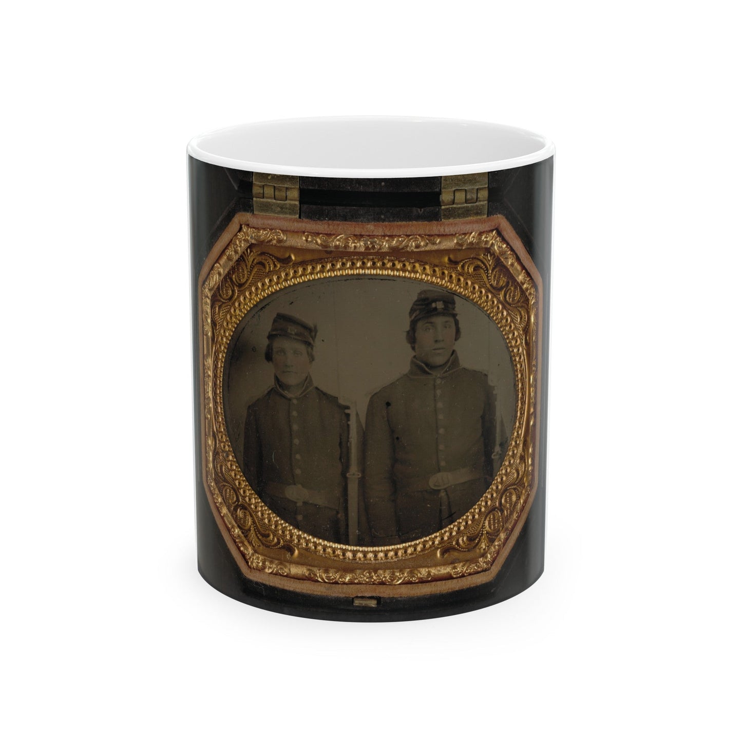 Two Unidentified Soldiers In Union Uniforms And Forage Caps With Bayoneted Muskets (U.S. Civil War) White Coffee Mug-11oz-The Sticker Space