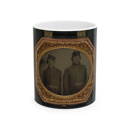 Two Unidentified Soldiers In Union Uniforms And Forage Caps With Bayoneted Muskets (U.S. Civil War) White Coffee Mug-11oz-The Sticker Space