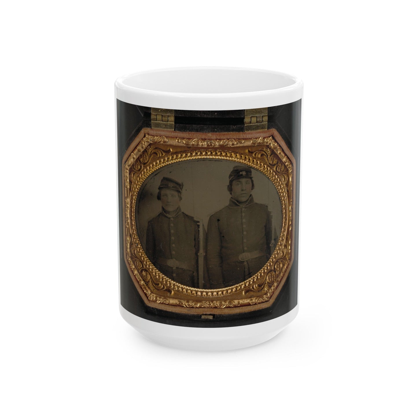 Two Unidentified Soldiers In Union Uniforms And Forage Caps With Bayoneted Muskets (U.S. Civil War) White Coffee Mug-15oz-The Sticker Space