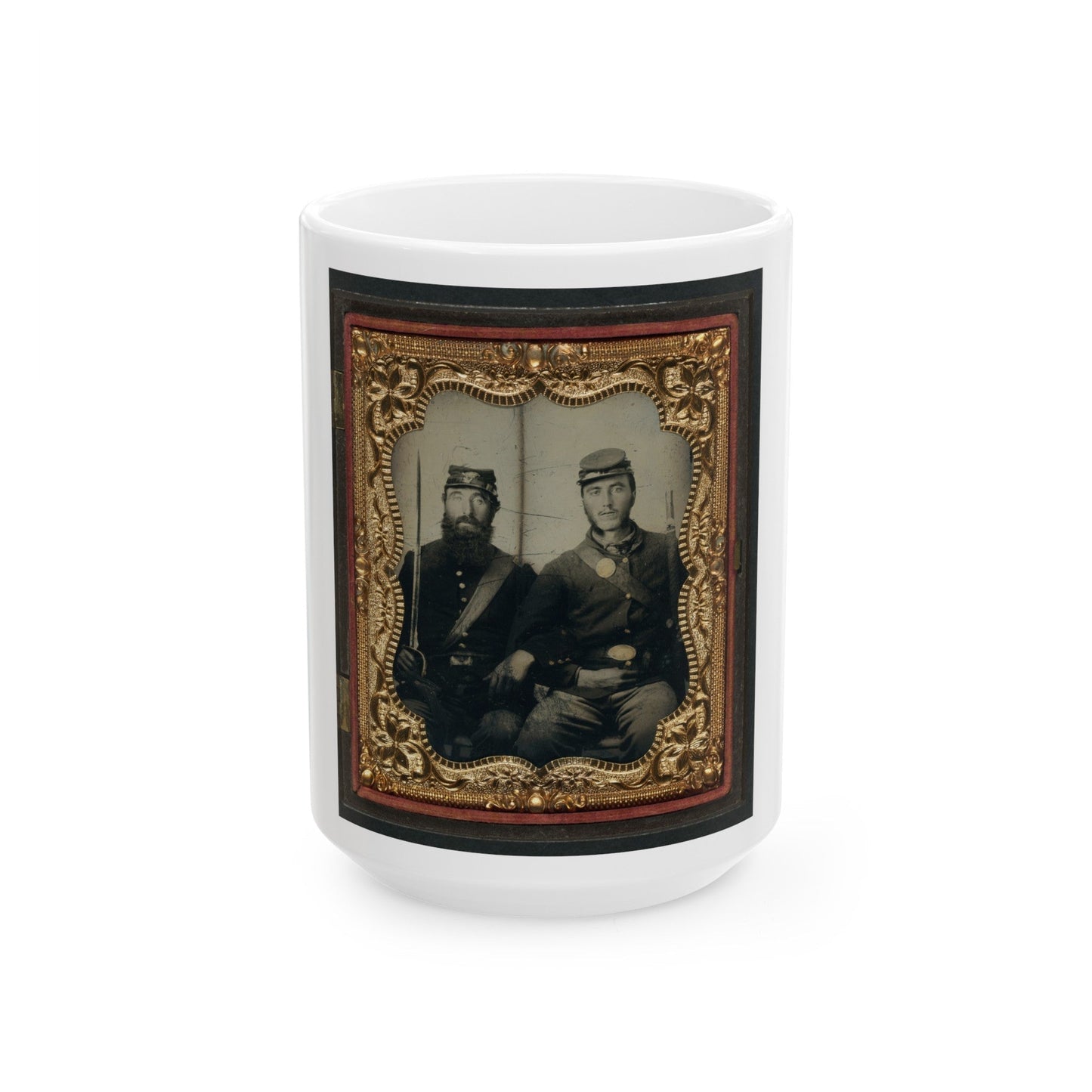 Two Unidentified Soldiers In Union Uniforms And Forage Caps With Saber And Musket (U.S. Civil War) White Coffee Mug-15oz-The Sticker Space