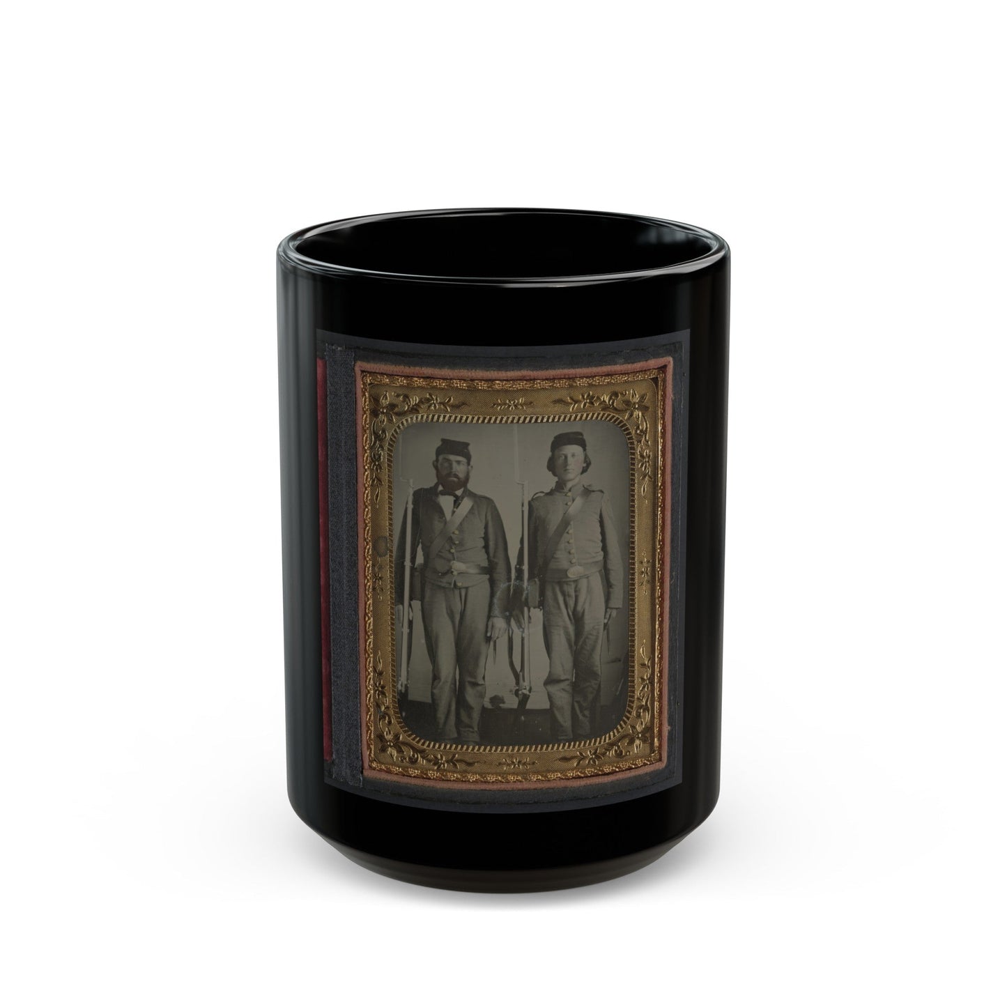 Two Unidentified Soldiers In Union Uniforms And Ohio Volunteer Belt Buckles With Bayoneted Muskets (U.S. Civil War) Black Coffee Mug-15oz-The Sticker Space