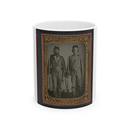 Two Unidentified Soldiers In Union Uniforms And Ohio Volunteer Belt Buckles With Bayoneted Muskets (U.S. Civil War) White Coffee Mug-11oz-The Sticker Space