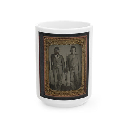 Two Unidentified Soldiers In Union Uniforms And Ohio Volunteer Belt Buckles With Bayoneted Muskets (U.S. Civil War) White Coffee Mug-15oz-The Sticker Space