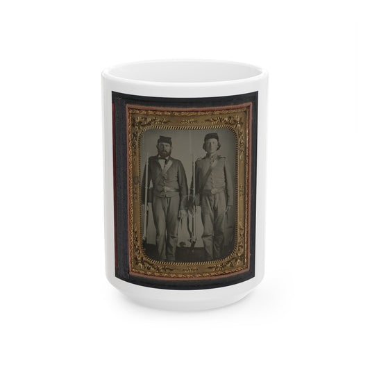 Two Unidentified Soldiers In Union Uniforms And Ohio Volunteer Belt Buckles With Bayoneted Muskets (U.S. Civil War) White Coffee Mug-15oz-The Sticker Space