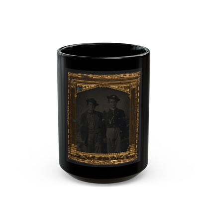 Two Unidentified Soldiers In Union Uniforms And Slouch Hats In Front Of Painted Backdrop (U.S. Civil War) Black Coffee Mug-15oz-The Sticker Space