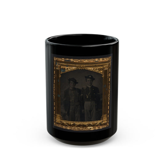 Two Unidentified Soldiers In Union Uniforms And Slouch Hats In Front Of Painted Backdrop (U.S. Civil War) Black Coffee Mug-15oz-The Sticker Space