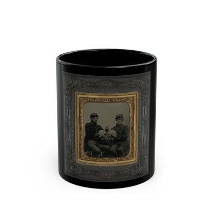 Two Unidentified Soldiers In Union Uniforms Drinking Whiskey And Playing Cards (U.S. Civil War) Black Coffee Mug-11oz-The Sticker Space