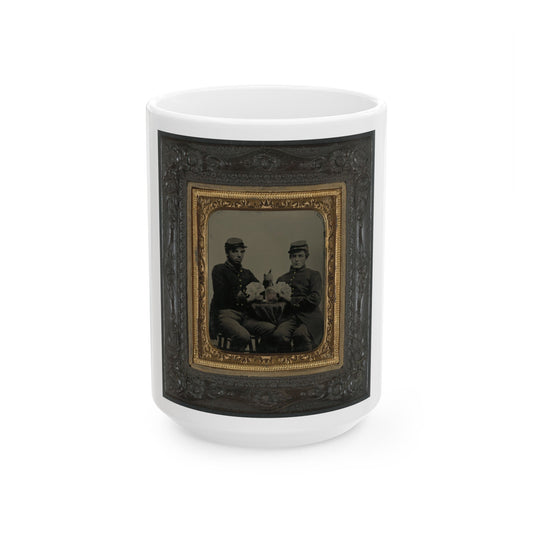 Two Unidentified Soldiers In Union Uniforms Drinking Whiskey And Playing Cards (U.S. Civil War) White Coffee Mug-15oz-The Sticker Space