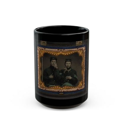 Two Unidentified Soldiers In Union Uniforms Holding Cigars In Each Others' Mouths (U.S. Civil War) Black Coffee Mug-15oz-The Sticker Space