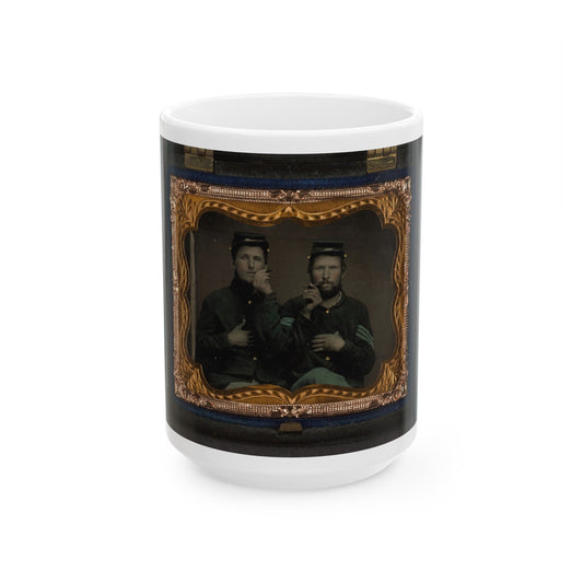 Two Unidentified Soldiers In Union Uniforms Holding Cigars In Each Others' Mouths (U.S. Civil War) White Coffee Mug-15oz-The Sticker Space