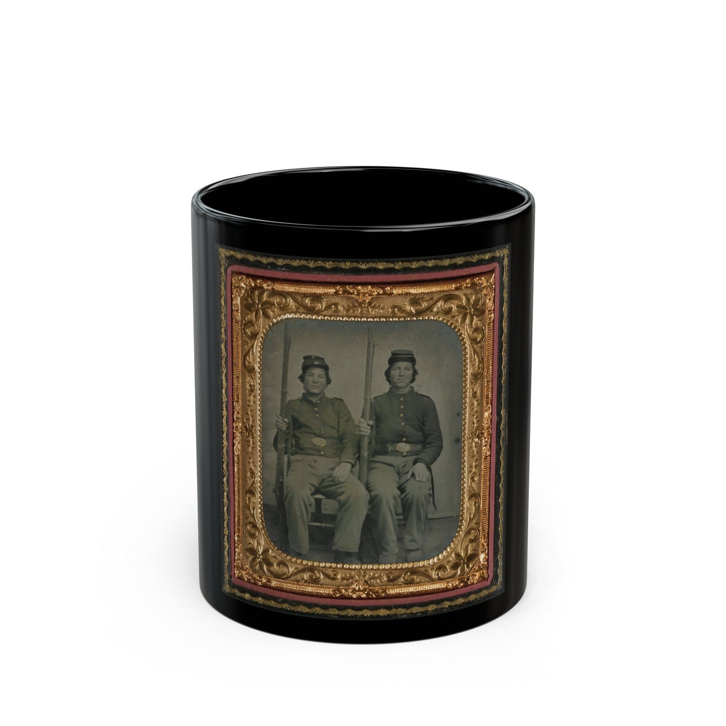 Two Unidentified Soldiers In Union Uniforms Holding Muskets (U.S. Civil War) Black Coffee Mug-11oz-The Sticker Space