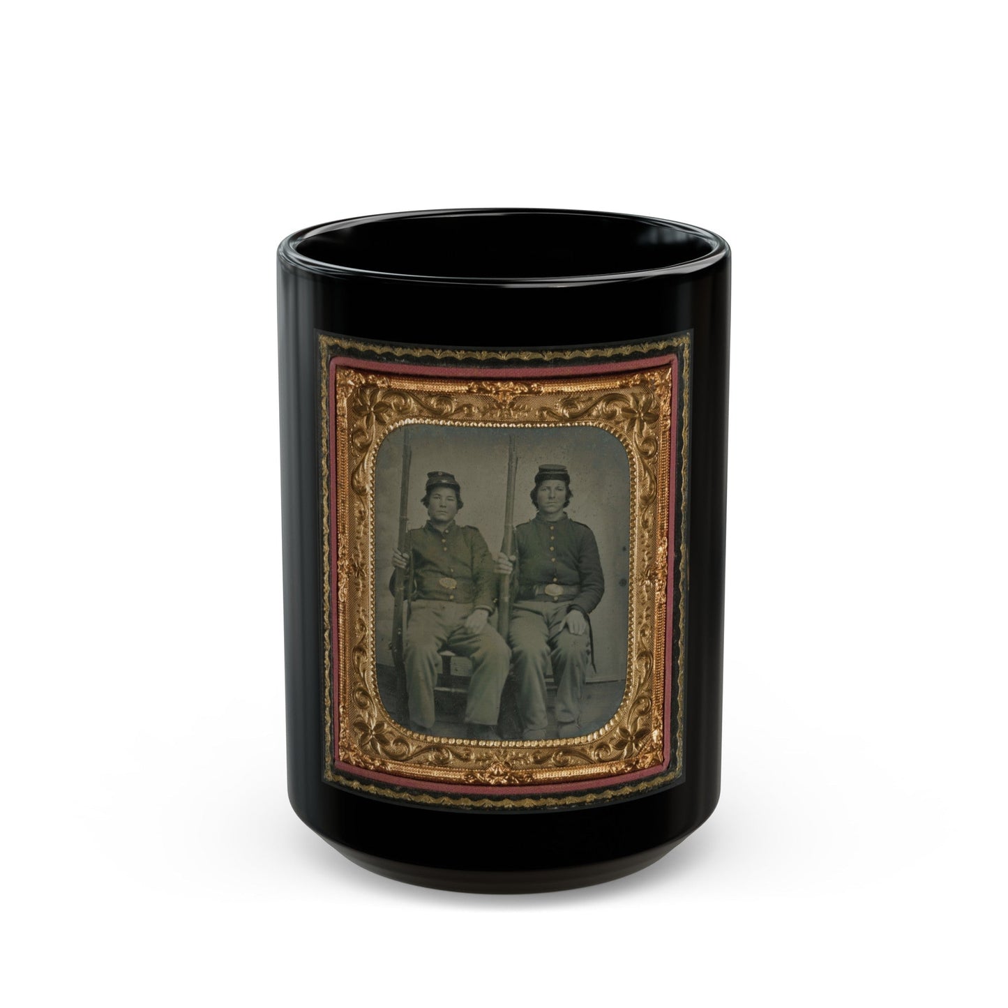 Two Unidentified Soldiers In Union Uniforms Holding Muskets (U.S. Civil War) Black Coffee Mug-15oz-The Sticker Space