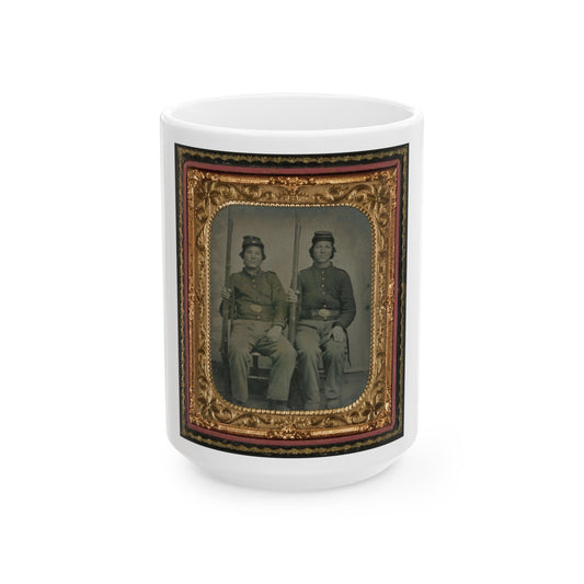 Two Unidentified Soldiers In Union Uniforms Holding Muskets (U.S. Civil War) White Coffee Mug-15oz-The Sticker Space