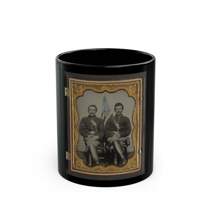 Two Unidentified Soldiers In Union Uniforms In Front Of American Flag (U.S. Civil War) Black Coffee Mug-11oz-The Sticker Space