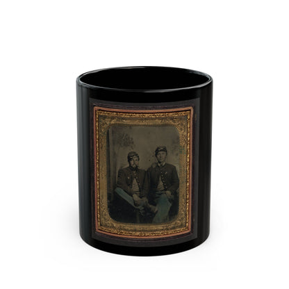 Two Unidentified Soldiers In Union Uniforms In Front Of Painted Backdrop Showing Trees (U.S. Civil War) Black Coffee Mug-11oz-The Sticker Space