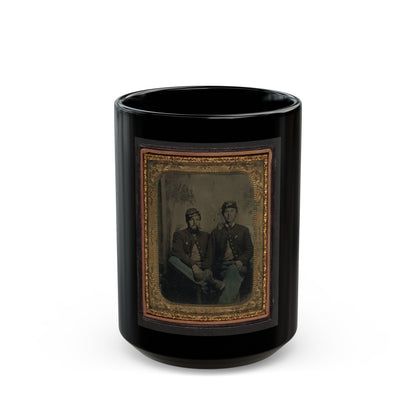 Two Unidentified Soldiers In Union Uniforms In Front Of Painted Backdrop Showing Trees (U.S. Civil War) Black Coffee Mug-15oz-The Sticker Space