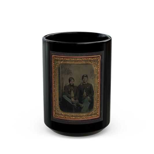 Two Unidentified Soldiers In Union Uniforms In Front Of Painted Backdrop Showing Trees (U.S. Civil War) Black Coffee Mug-15oz-The Sticker Space