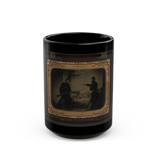 Two Unidentified Soldiers In Union Uniforms Posing With Bayoneted Springfield Model 1861 (U.S. Civil War) Black Coffee Mug-15oz-The Sticker Space