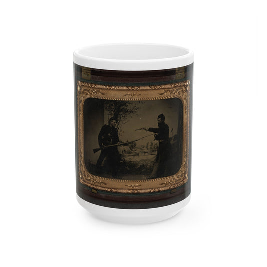 Two Unidentified Soldiers In Union Uniforms Posing With Bayoneted Springfield Model 1861 (U.S. Civil War) White Coffee Mug-15oz-The Sticker Space