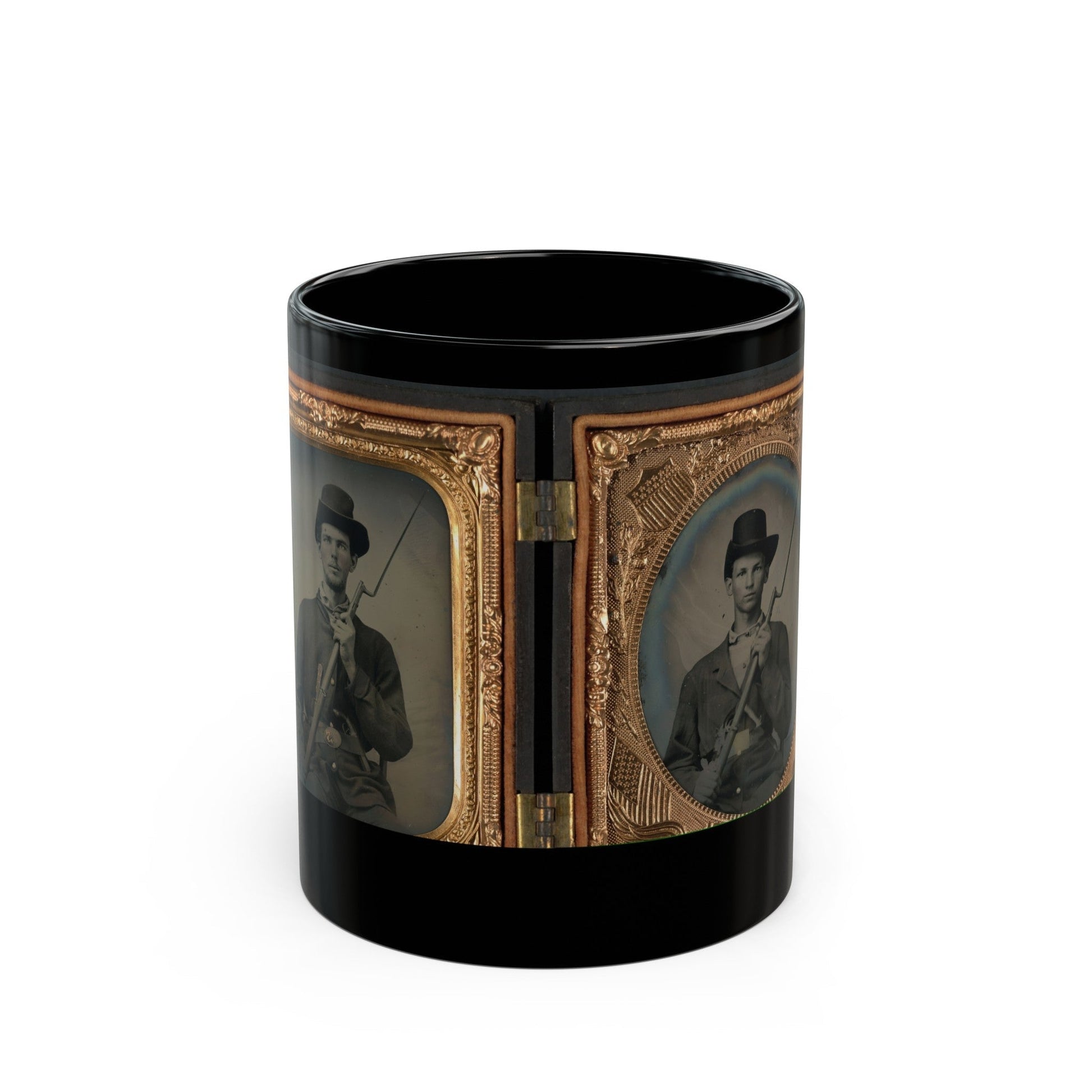 Two Unidentified Soldiers In Union Uniforms With Bayoneted Muskets (U.S. Civil War) Black Coffee Mug-11oz-The Sticker Space