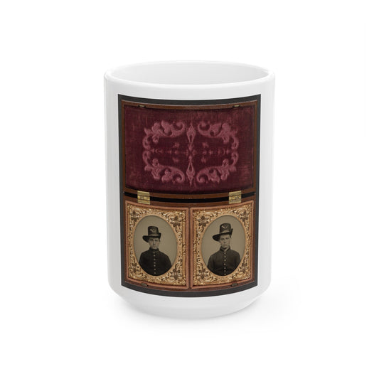 Two Unidentified Soldiers In Union Uniforms With Hardee Hats Bearing Infantry Insignia (U.S. Civil War) White Coffee Mug-15oz-The Sticker Space