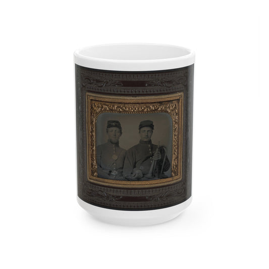 Two Unidentified Soldiers In Union Uniforms With Linked Arms; One Holding Bugle (U.S. Civil War) White Coffee Mug-15oz-The Sticker Space