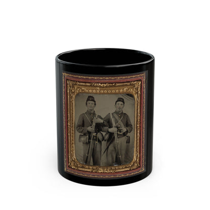 Two Unidentified Soldiers In Union Uniforms With Model 1809 Prussian Bayoneted Muskets And Model 1858 Cloth-Covered Canteens (1) (U.S. Civil War) Black Coffee Mug-11oz-The Sticker Space