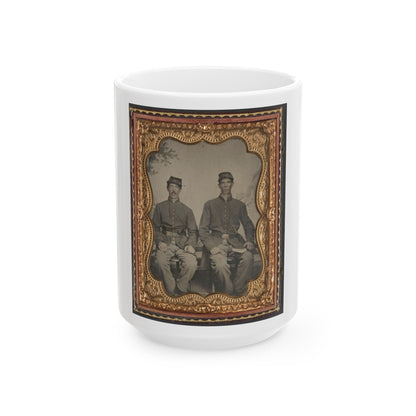 Two Unidentified Soldiers In Union Uniforms With Sword And Book In Front Of Painted Backdrop (U.S. Civil War) White Coffee Mug-15oz-The Sticker Space