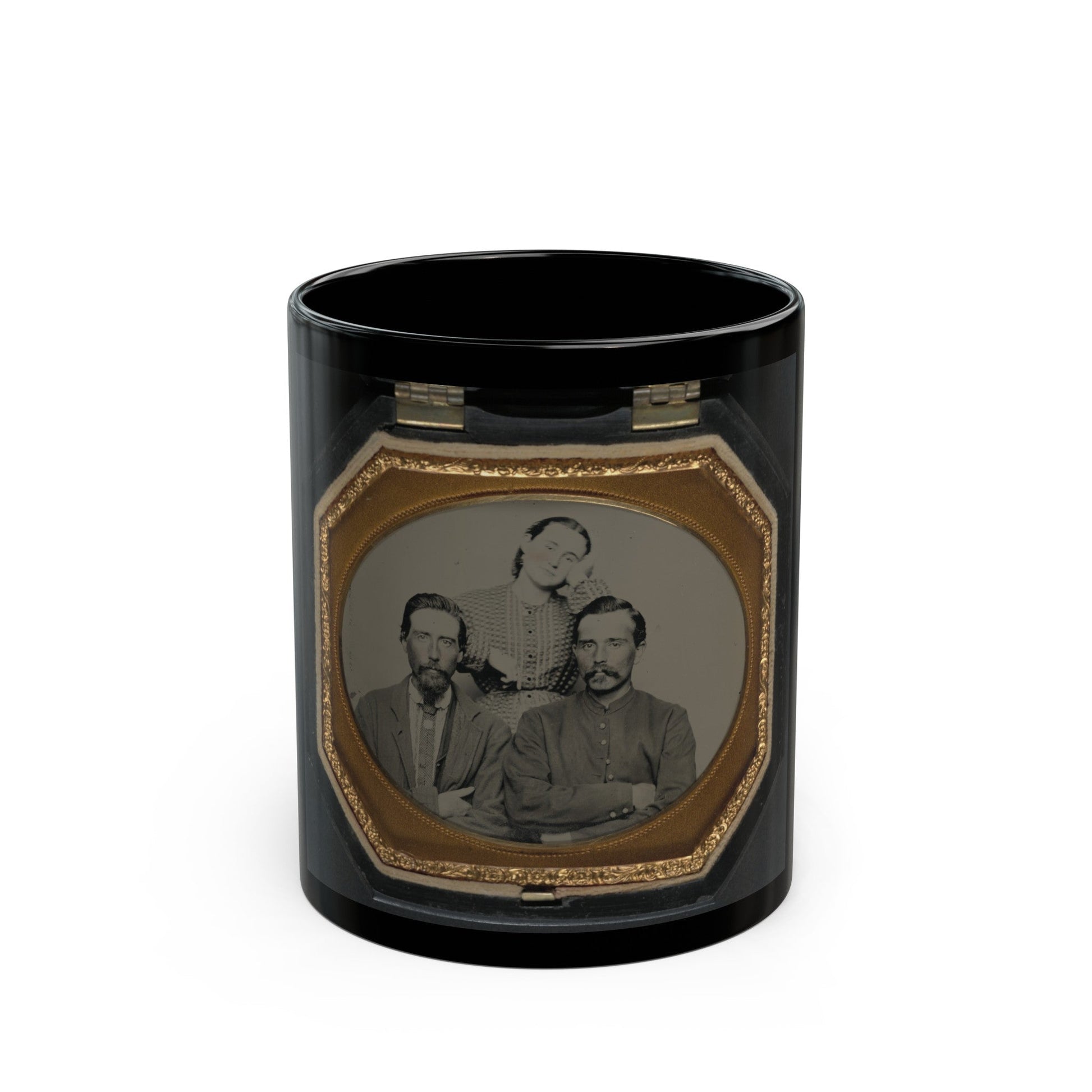 Two Unidentified Soldiers In Union Uniforms With Unidentified Woman (U.S. Civil War) Black Coffee Mug-11oz-The Sticker Space