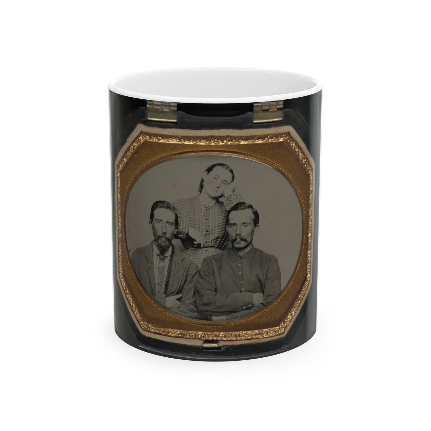 Two Unidentified Soldiers In Union Uniforms With Unidentified Woman (U.S. Civil War) White Coffee Mug-11oz-The Sticker Space