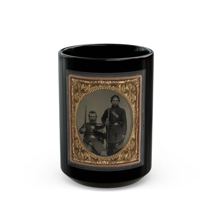 Two Unidentified Soldiers, Possibly Father And Son, In Union Uniforms And U.S. Belt Buckles With Bayoneted Muskets (U.S. Civil War) Black Coffee Mug-15oz-The Sticker Space