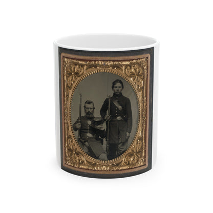 Two Unidentified Soldiers, Possibly Father And Son, In Union Uniforms And U.S. Belt Buckles With Bayoneted Muskets (U.S. Civil War) White Coffee Mug-11oz-The Sticker Space